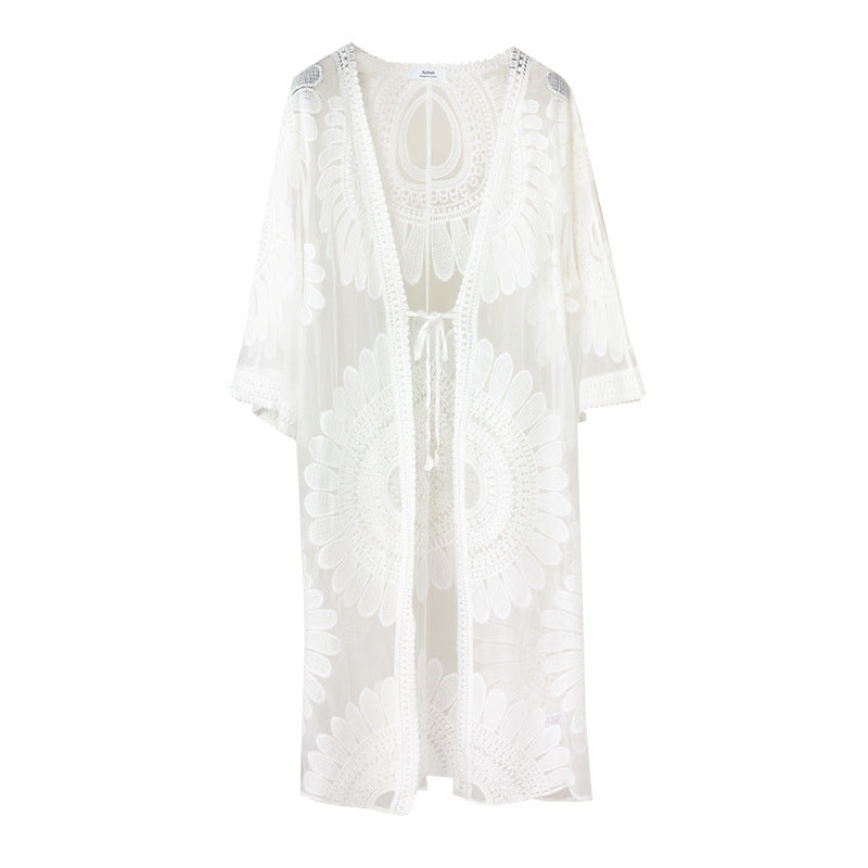 SUNFLOWER Lace Embroidered Beach Cover Up Vacation Sun Protection Cardigan Bella Mia